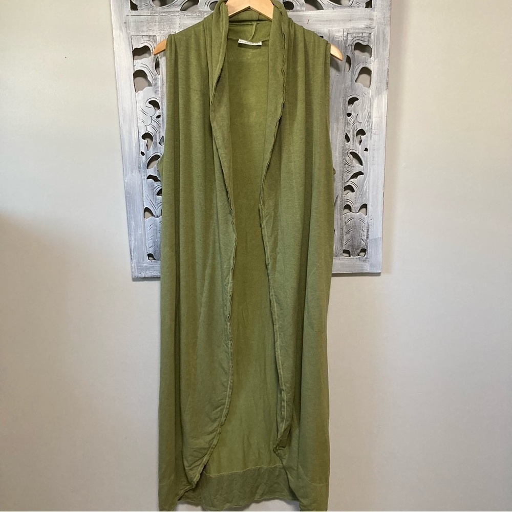 NEWBryan Walker French Terry Green Tank Vest Wrap Open Front Duster Wrap